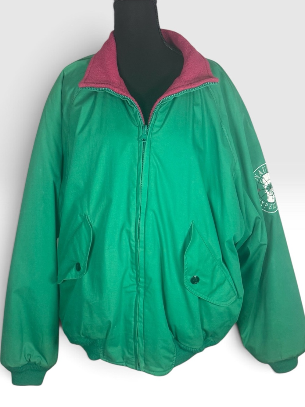 Vintage 90s Nautica Expedition Reversible Jacket L Green Pink Fleece Trans Polar